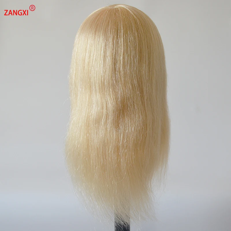 16inch White Blonde  Human Hair Training Head For Salon Cut Professional Doll Head Hairstyles Female Hairdressing Head Mannequin enlarge