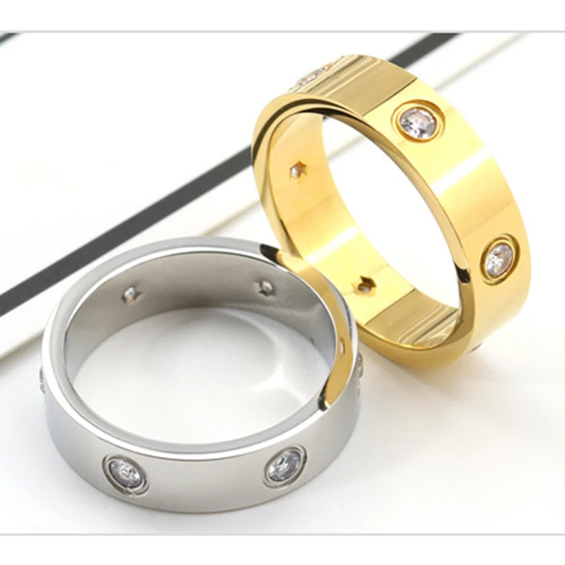 

Trendy Stainless Steel Rose Gold Silver Color Love Wedding Ring for Women Men Couple CZ Crystal Rings Luxury Brand Jewelry Gift