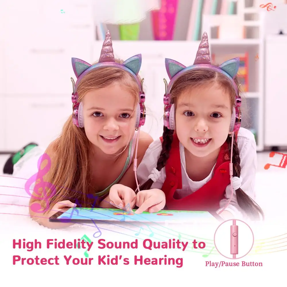 Funny Kids Headset Colorful Diamond Unicorn Headphones Music Stereo Wired Earphones With Gifts Box Christmas Brithday Gifts