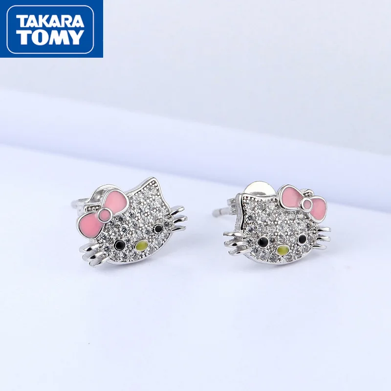 

TAKARA TOMY cute cartoon Hello Kitty temperament earrings girls inlaid zircon earrings epoxy resin pink earrings