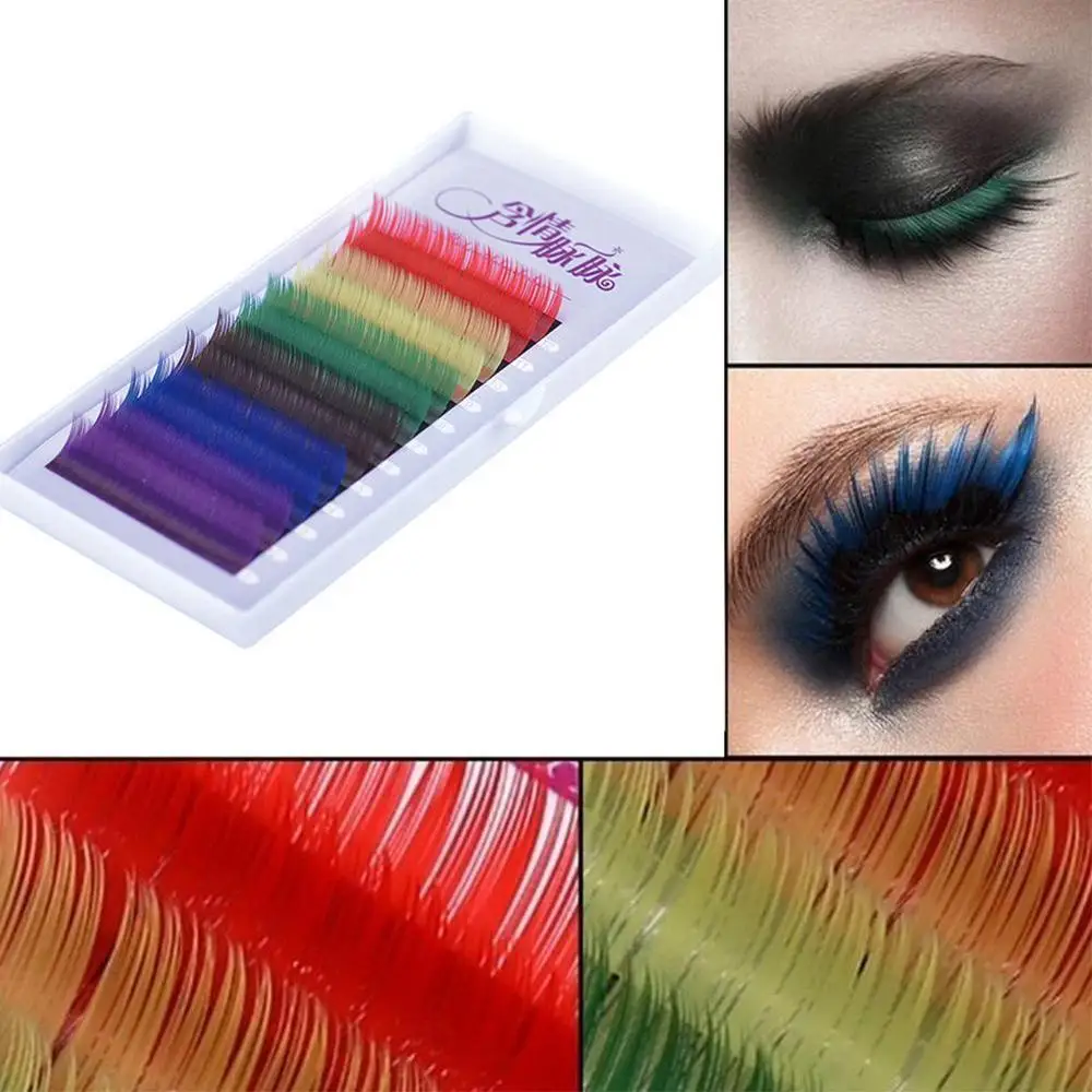 Universal 12 rows Mix Color Eyelash Extension Individual Mink Fake Rainbow Colored Eyelashes Natural Soft Colorful False Lashes | Красота и