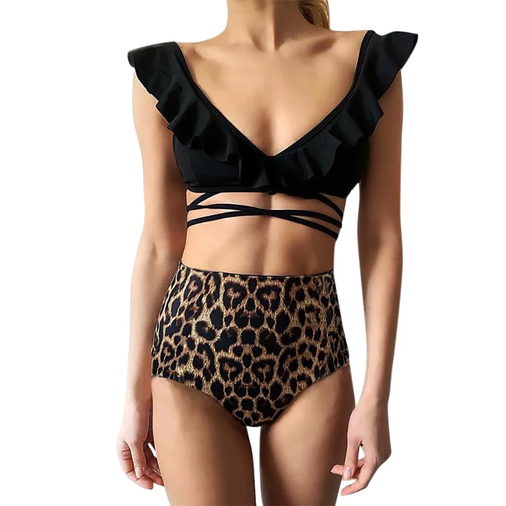 Женский комплект бикини с леопардовым принтом купальный костюм из двух частей