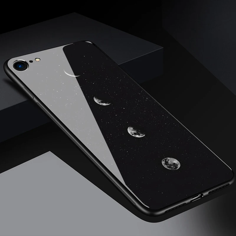 Тонкое закаленное стекло+ мягкая силиконовая рамка задняя крышка для iphone XM XS XR X 8 7 6 6S Plus чехол с изображением Луны и звездным принтом чехол для телефона s - Цвет: type 4