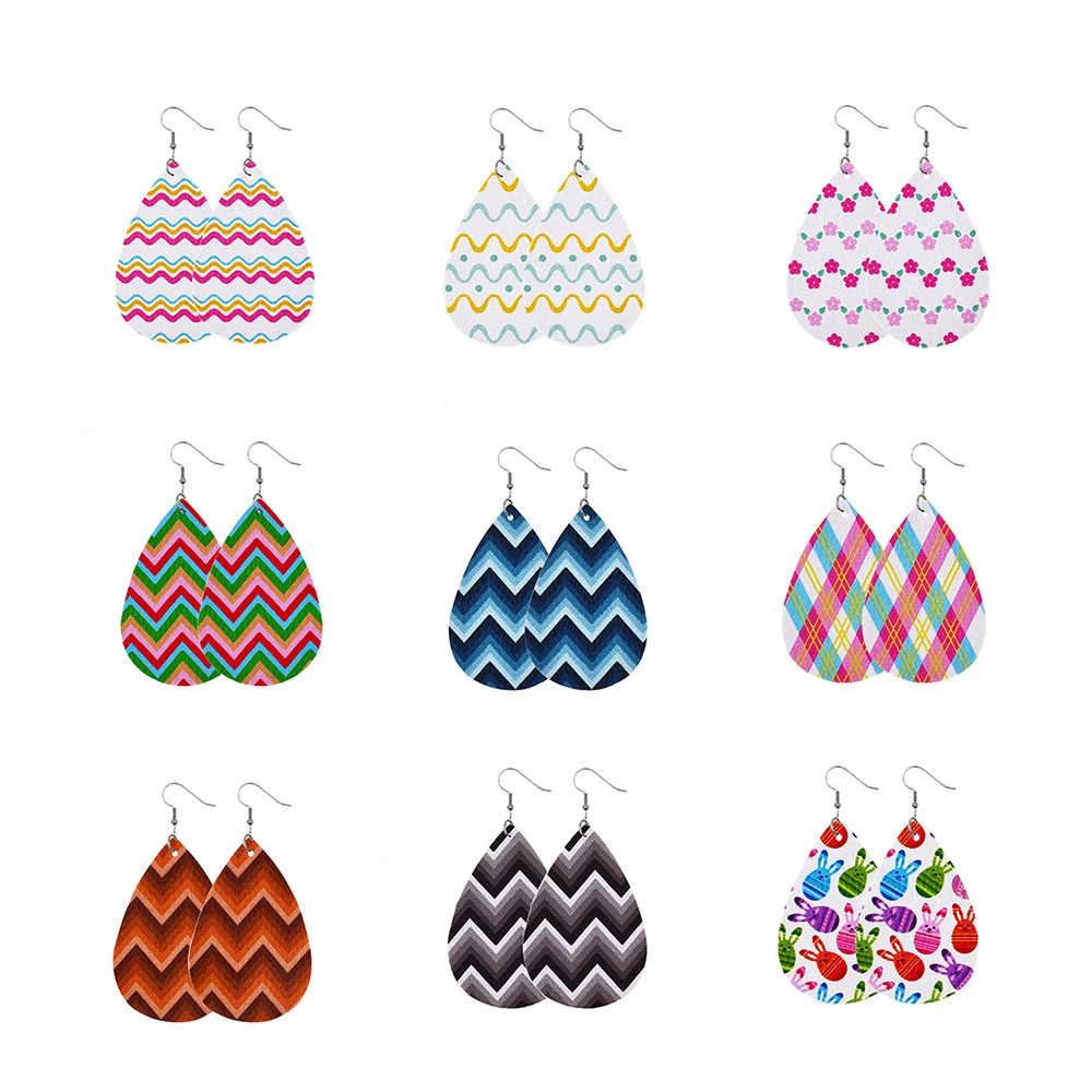 

Trendy Cute Easter Egg PU Leather Drop Earrings for Women 2022 New Boho Wave Print Dangle Earring Party Jewelry Friend Gift