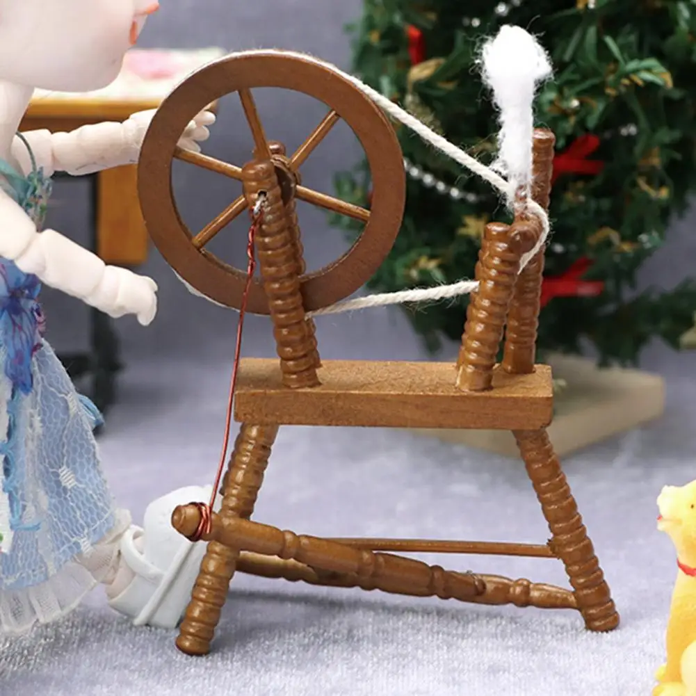 

Decorative 1/12 Scale 1/12 Scale Dollhouse Wooden Spinning Wheel for Children