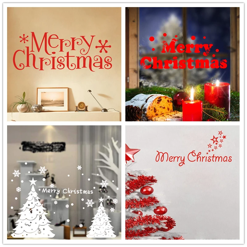 

Merry Christmas Letters Sticker Poster Door Window Showcase Glass Decor New Year Snowflake Star Decals Stickers For Shop Store