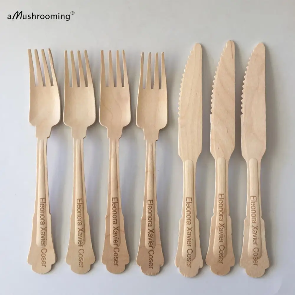 Одноразовый набор деревянных столовых приборов 25 шт. большие сервировочные