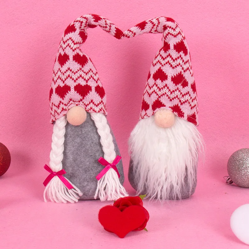

Romantic Valentines Day Gnome Faceless Doll Mr. and Mrs. Handmade Plush Scandinavian Knitted Happiness Doll Decoration Ornaments