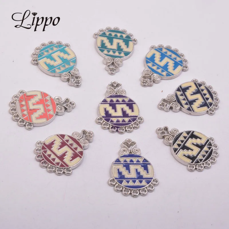 Круглый эмалевый Шарм соединитель из сплава с 7 отверстиями 12 шт. соединители для