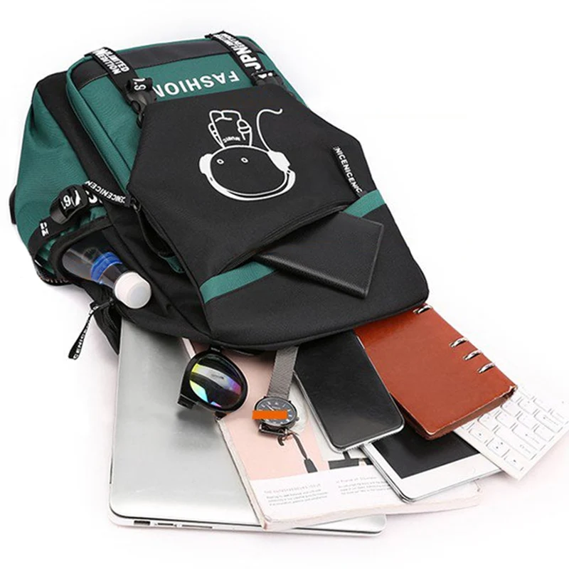 

New School Bags for Boys Fashion Laptop Backpack with USB Charging Port Headphone jack Bookbag for College Student Travel Bag