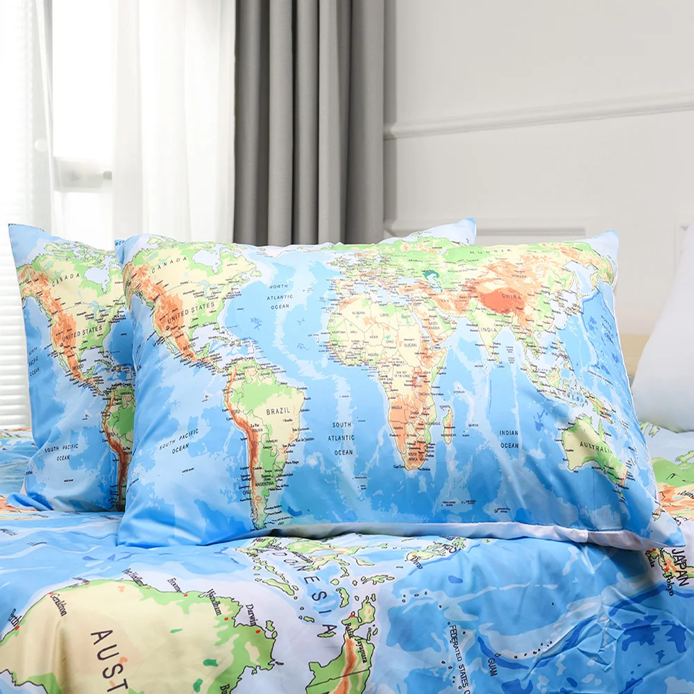 Комплект постельного белья с изображением карты мира пододеяльник HD принтом