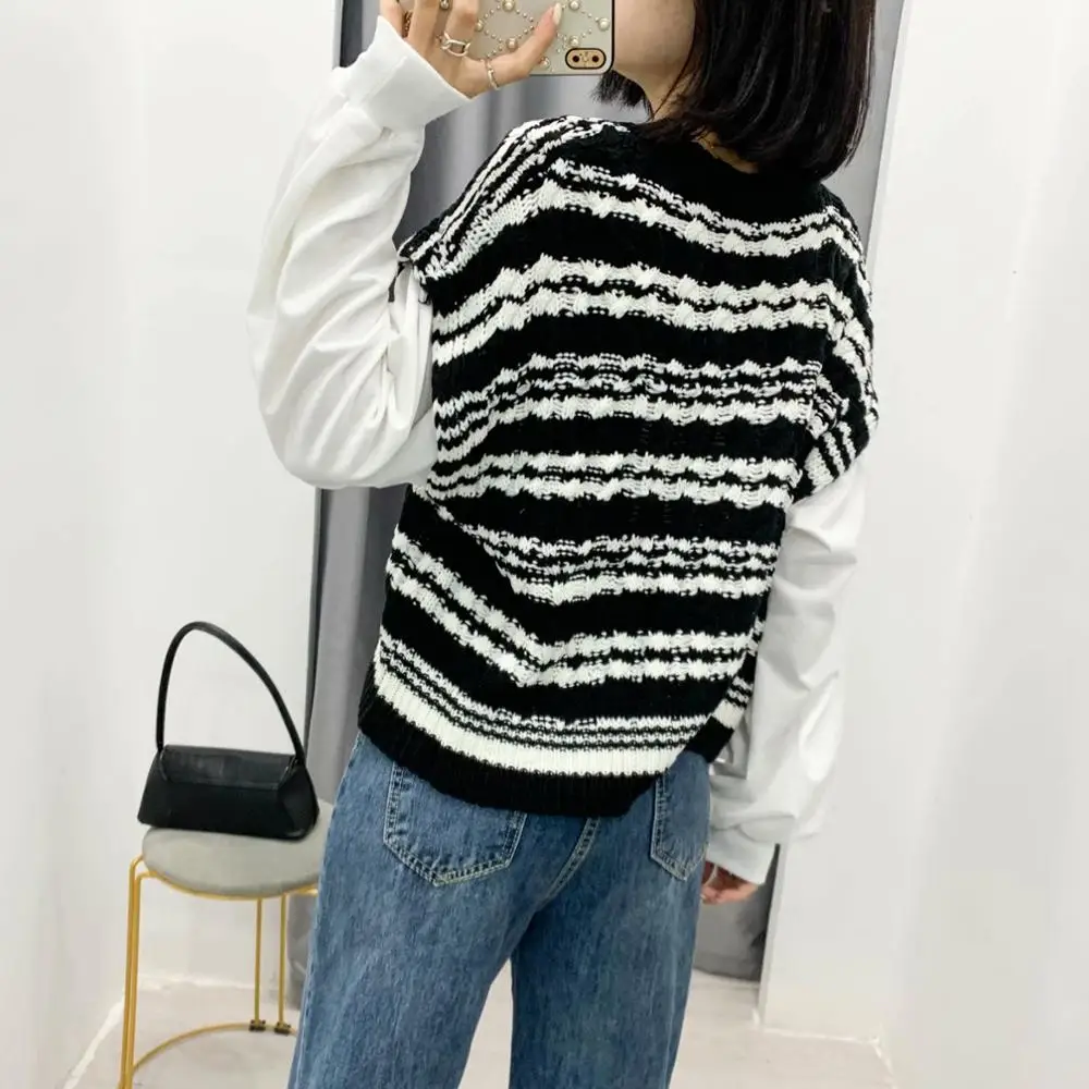 

2020 New Women Sweater Striped Knitted O-Neck Long Sleeve Sweater Casual Loose Style Female Woman Clothes