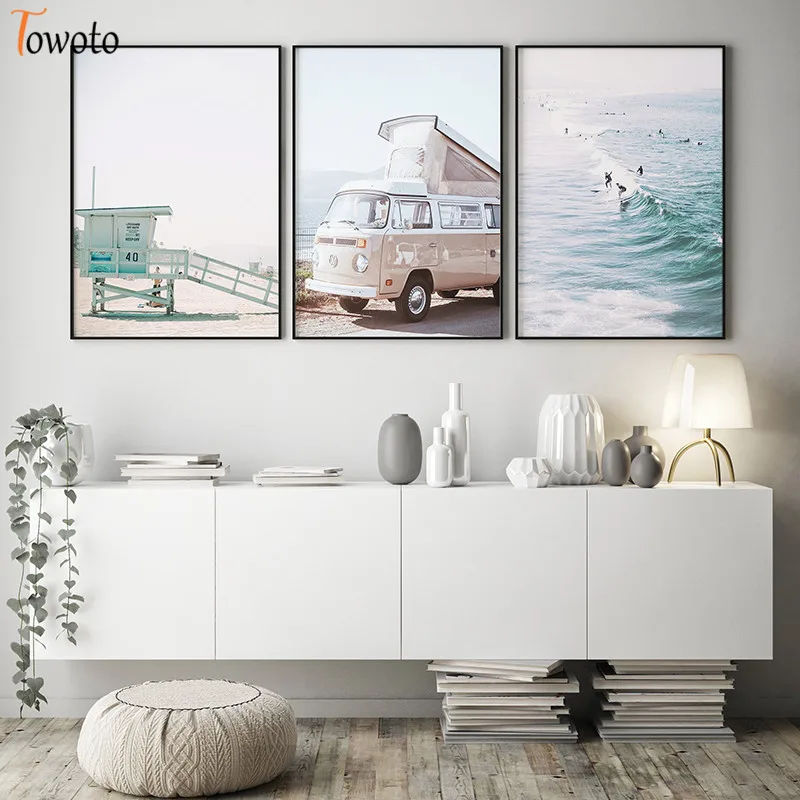 Пейзаж морского берега холст живопись океан пляж постер дорожный принт