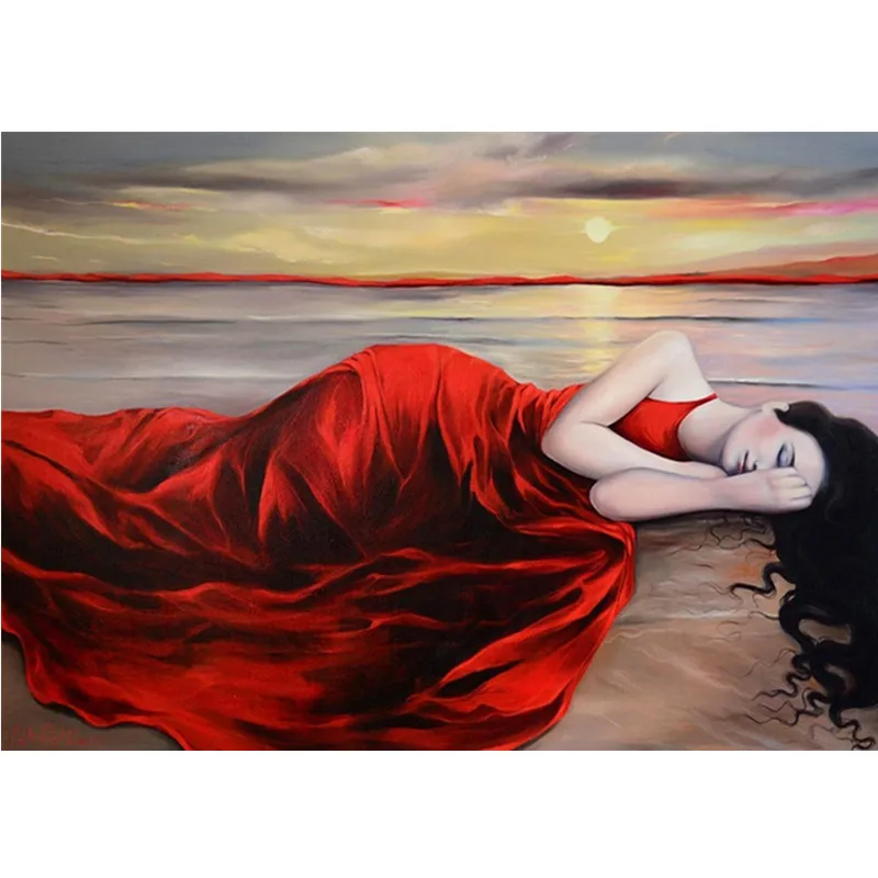 Алмазная 5D мозаика сделай сам картина из круглых страз с изображением девушки