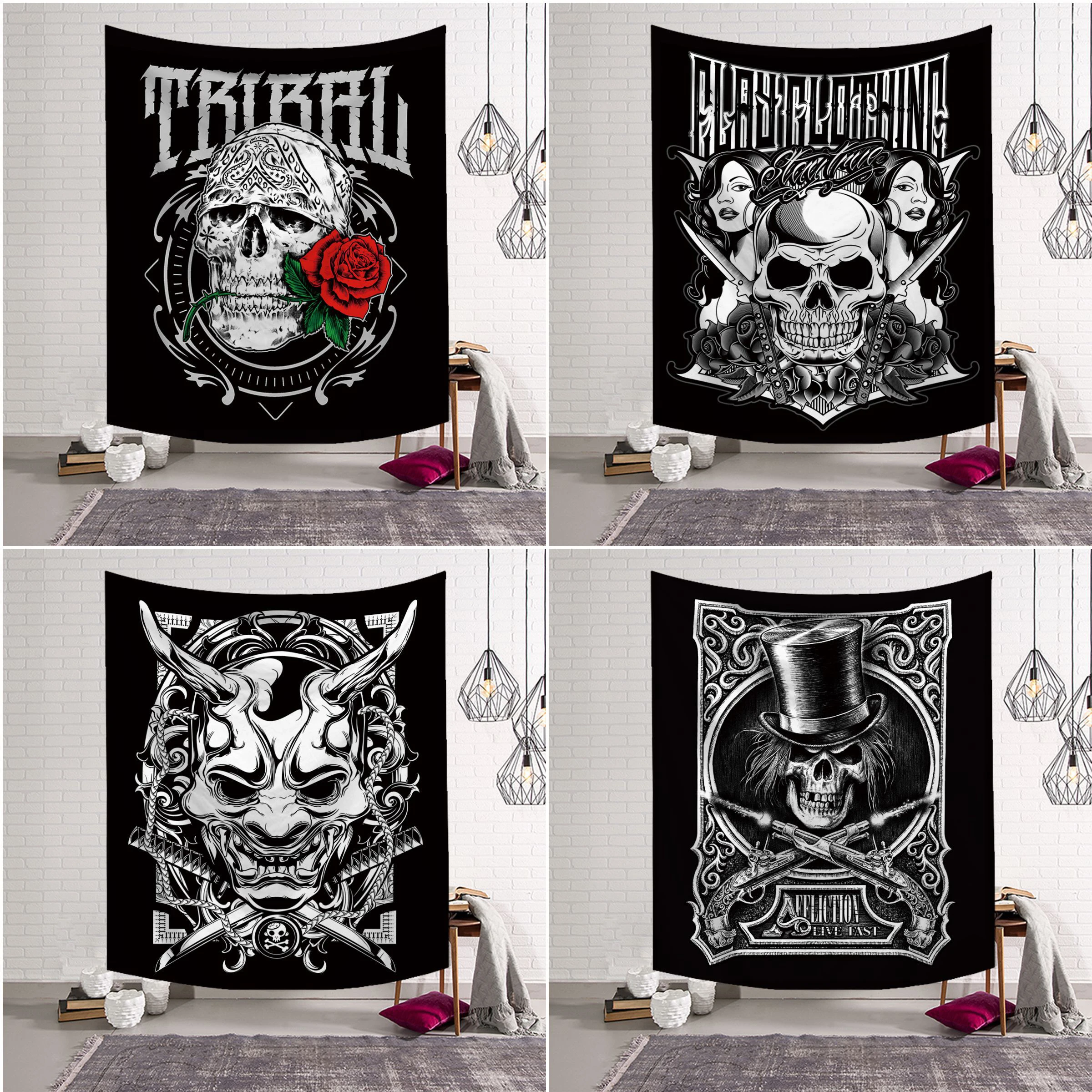 2020 искусственный черный скелет Череп настенный гобелен 100% полиэстер с принтом
