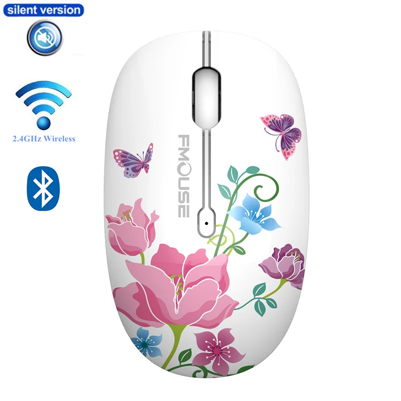 

kawaii Ergonomics Bluetooth 5.1 Wireless Mouse 2.4G Optical Cartoon Silent Mice for Phone PC Laptop Tablet Kid Girl Gift