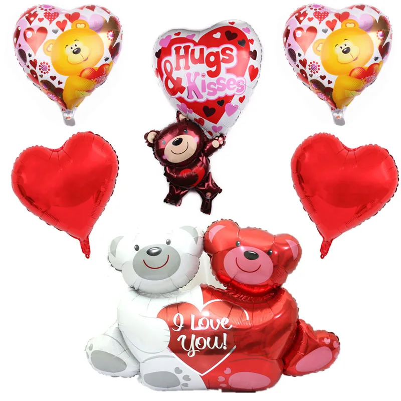 

100x76cm Double Bear Hug Heart Balloons Foil Cartoon Bear I Love You Wedding Valentine's Day Event Party Balloon Decoration