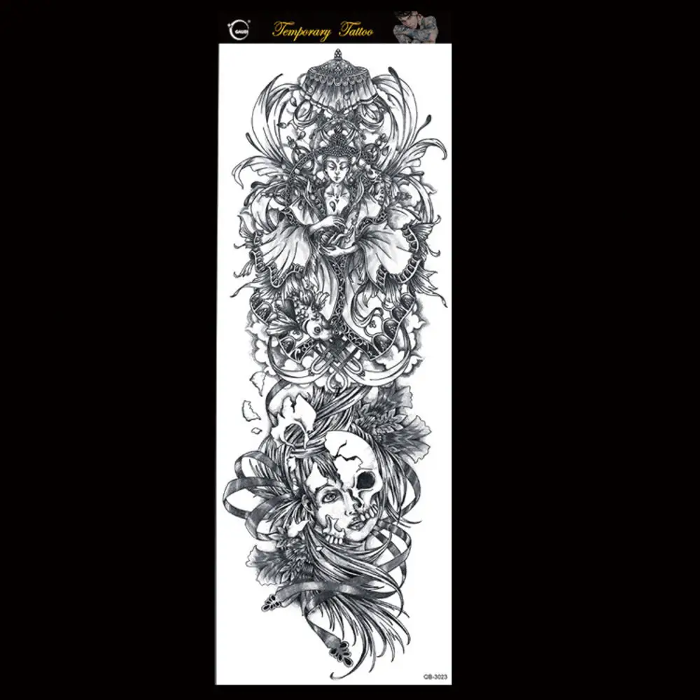 Временная водостойкая наклейка для татуировок полная рука большой череп старая