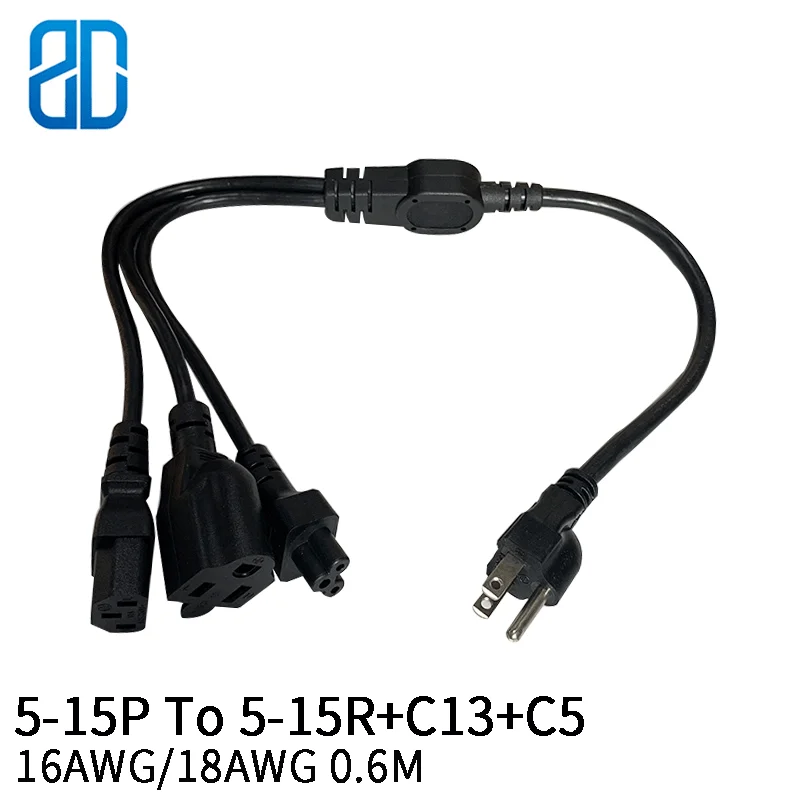 0.6M 16AWG US 5-15P TO C13+C5+5-15R Japan Nema Plug 3 Pin To 5-15R+IEC320 C5+C13 Wire Power Extension Cable Cord | Электроника