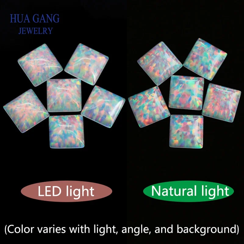 Опаловый драгоценный камень созданный лабораторией квадратная форма плоская