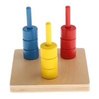 kids wooden discs on 3 vertical dowel counting stacking game educational toy