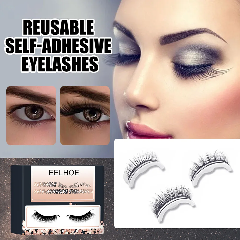 

Reusable Self Adhesive False Eyelashes 3D Fluffy Curl Long Lasting Eye Extension Lashes Eye Makeup Fake Eyelashes