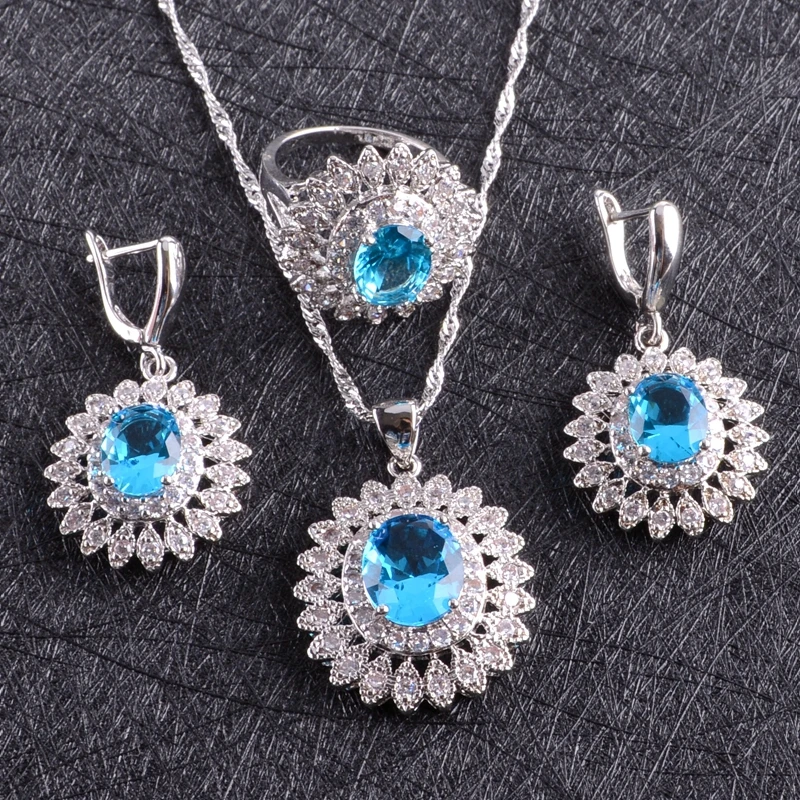 Женские серебряные сережки/Кольцо/Подвеска/ожерелье/Браслеты Gfit Box синие белые