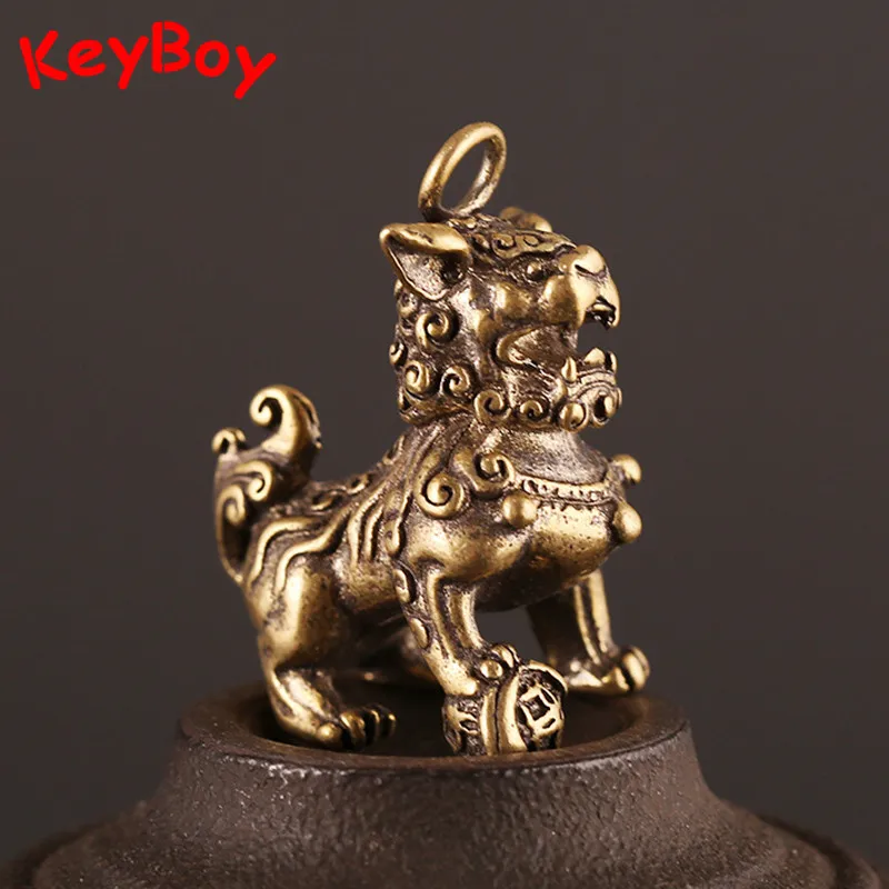 Ретро Медный Лев фигурки брелок ювелирные изделия латунные Животные Подвески