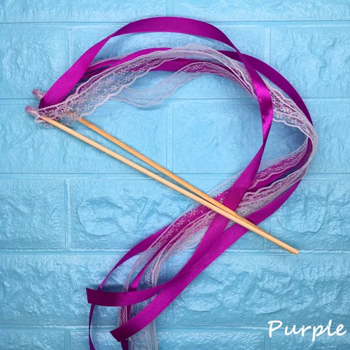 Purple and Lace 50 шт. свадебные ленты палочки скручивающаяся лента для танцев реквизит лента на палочке с кружевом DIY Свадьба День Рождения Вечеринка подарки - Цвет: Purple and Lace