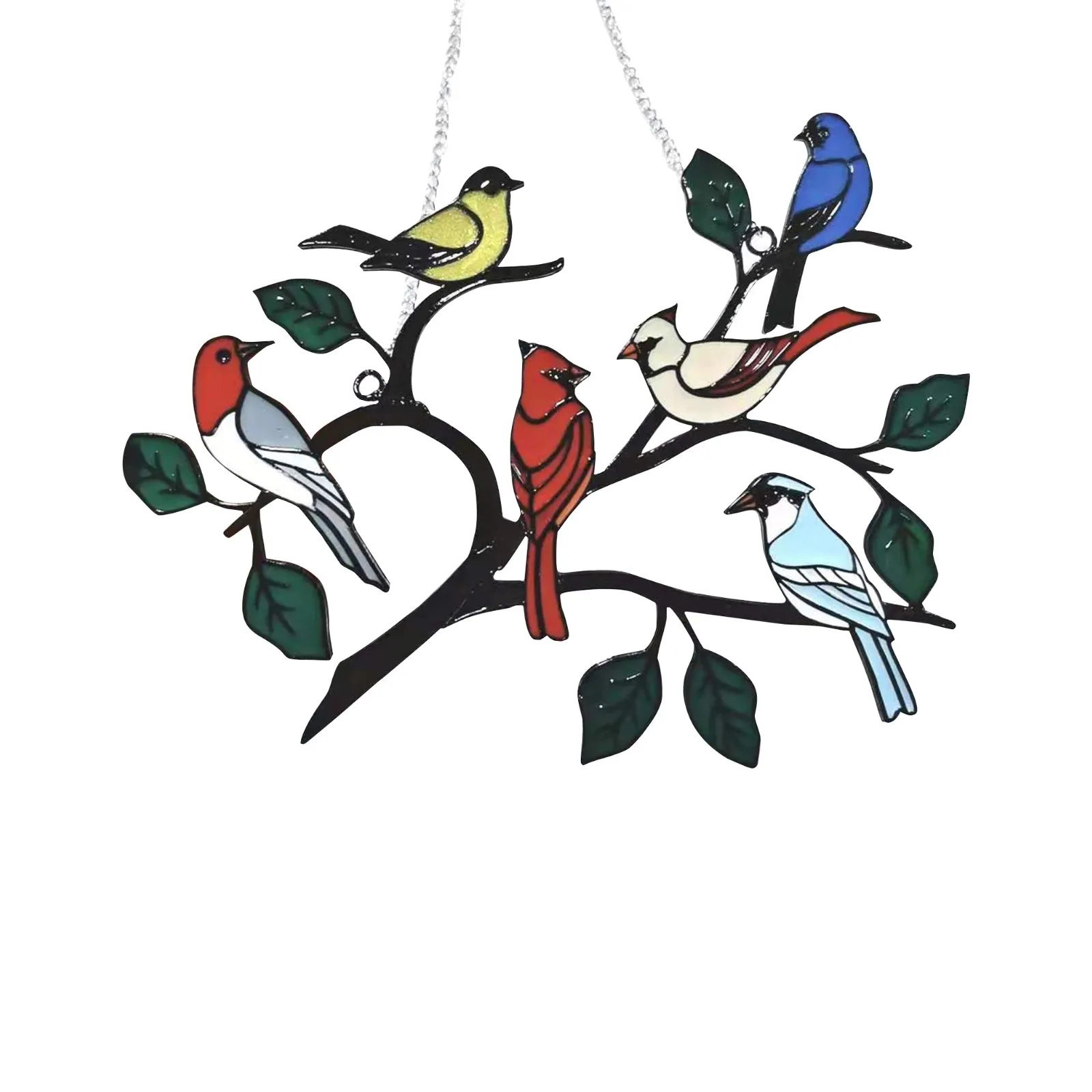 

Multicolor Birds on a Wire High Stained Suncatcher Window Panel Bird Series Ornaments Pendant Colorful bird Home Decoration
