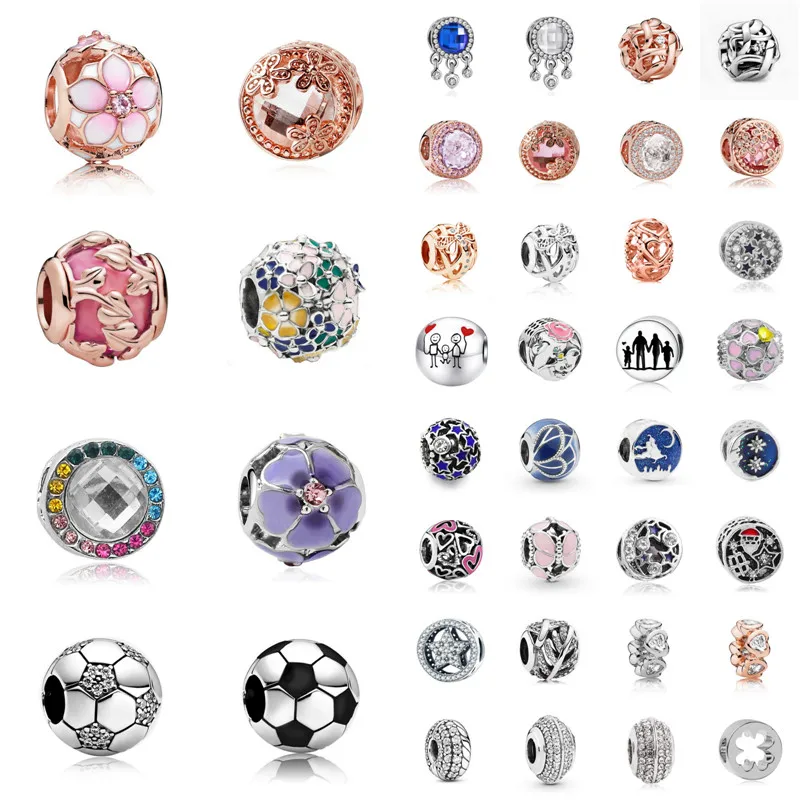 

Полые цветочные звезды круглые бусины в виде футбольного мяча подходят для оригинальных шармов Pandora Подвеска DIY браслет женские ювелирные и...