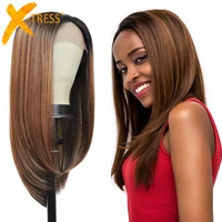 x tress synthetic lace hair wigs for black women ombre brown color long soft straight wig free part glueless heat resistant wig