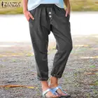 Брюки-султанки ZANZEA женские с поясом на резинке, повседневные однотонные винтажные брюки с принтом репы, хлопково-льняные черные штаны, осень