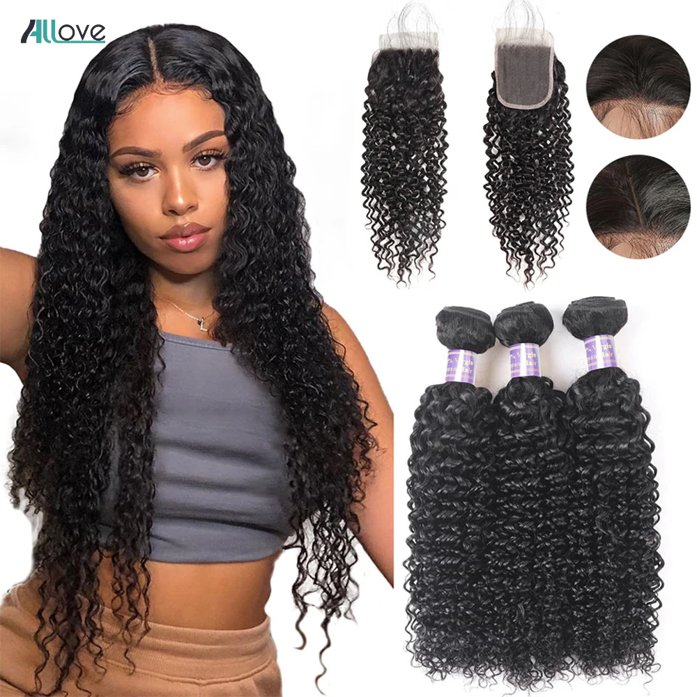 

Allove, кудряпряди с застежкой, 100% человеческие волосы, 3 пряди с застежкой на шнуровке, не Реми, бразильские пупряди для плетения волос с застеж...