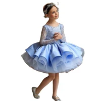 glitter blue flower girl dresses sequin baby girl dress puffy princess cute little baby dress kid birthday dress first communion