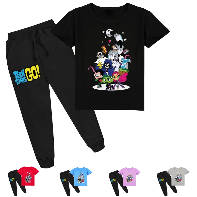 

2-16Y 2020 Summer Fashion Teen Titan Go T Shirt Pants Legging 2pcs Set Kids Casual Clothes Boys Sportsuits Toddler Girls Outfits