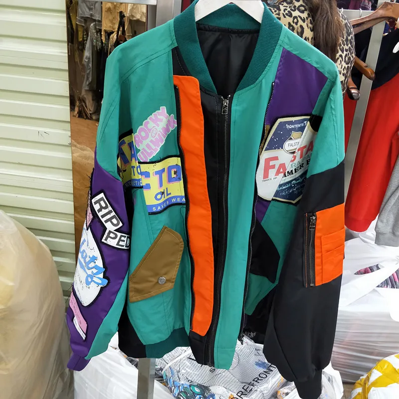 2020 корейская мода свободная куртка Английский алфавит маркировочный узор печать