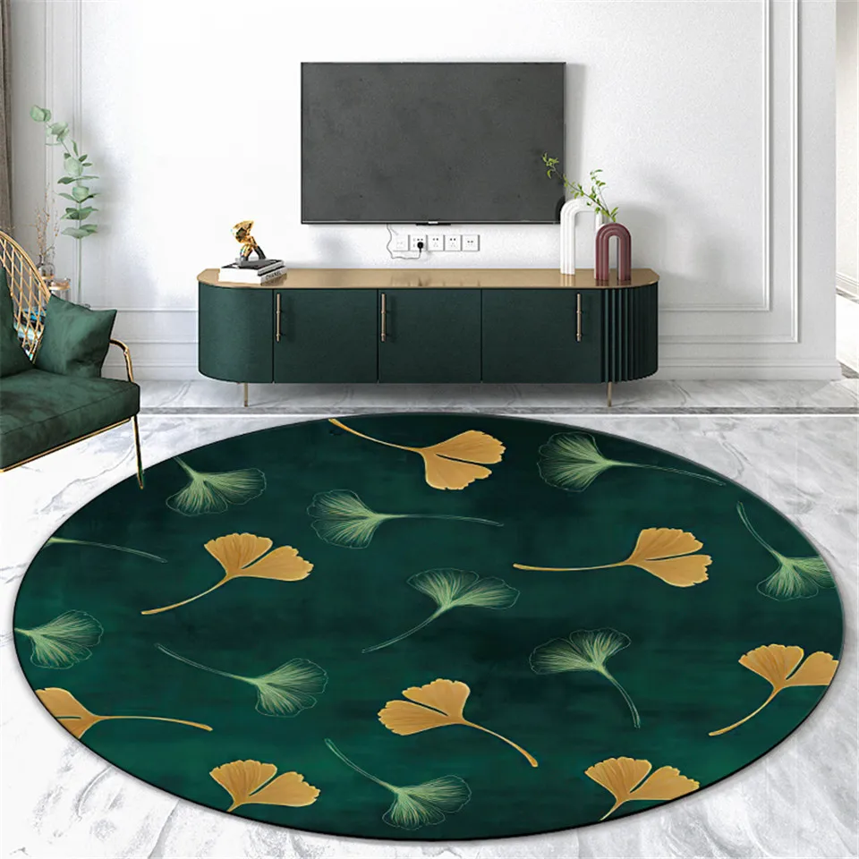 

Dark Green Round Mat With Plant Leaves For Living Room Luxury Coffee Table Rug Chair Mat Bedroom Area Rug Bathroom Toilet Mat