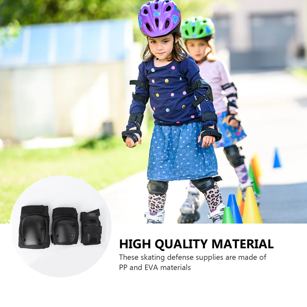 

6pcs Skating Defense Supplies Elbow Guard Kneecap Wrist Guard Sports Outdoor Sports Protectors for Kid Adult (Black Size Below