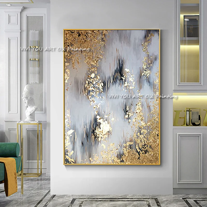 

The Special Offer Handmade Foil Gold Christmas Oil Paintings On Canvas Abstract Wall Art Bursh Pictures For Home Decor No Framed