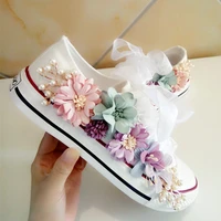 sneakers wedges canvas shoes womens casual shoes womens handmade custom three dimensional sequins flowers white flat
