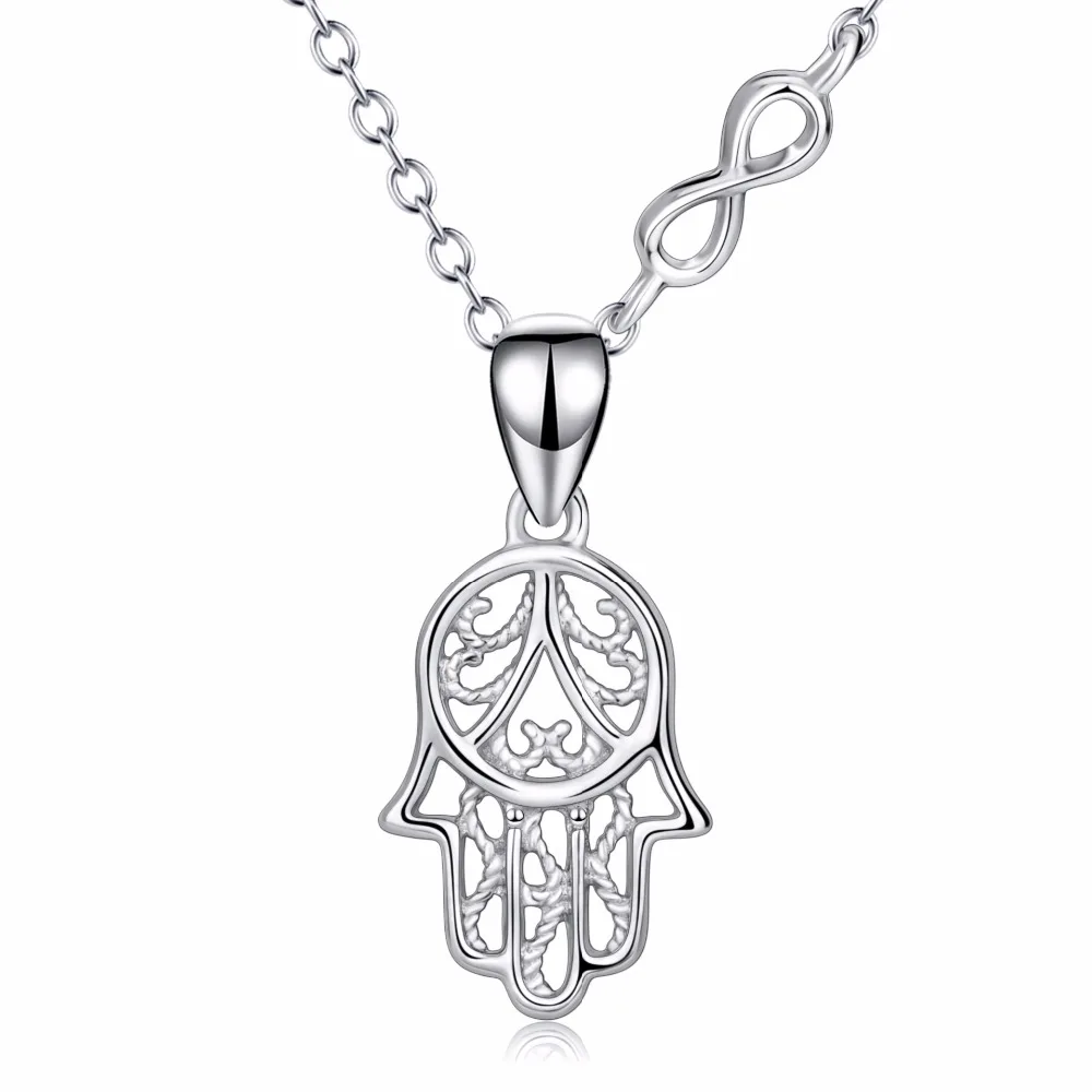 Platinum plated Настоящее 925 пробы Серебряное ожерелье Хамса рука сглаза рука Фатимы любовь воротник с ожерельем с подвесками для женщин серебряные ювелирные изделия - Окраска металла: Platinum plated