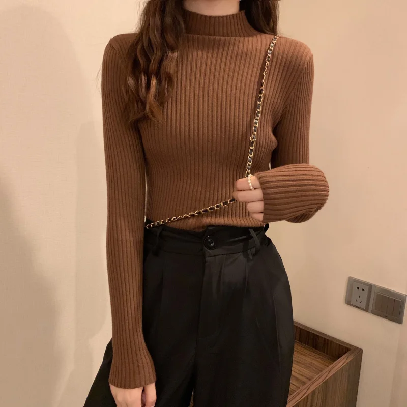 Белый базовый свитер 2021 пуловер женский зимний облегающий и тонкий Топ с длинным