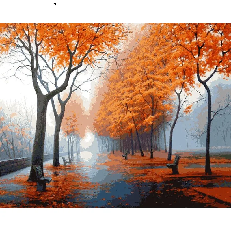 Orange Woods Paint By Numbers Coloring Hand Painted Home Decor Kits Drawing Canvas DIY Oil Painting Pictures By Numbers
