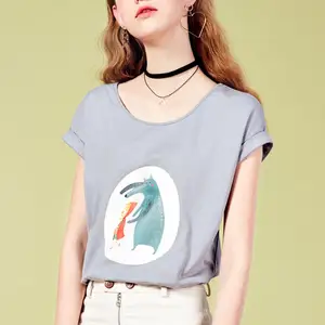 Женская футболка с забавным принтом ARTKA, голубая повседневная футболка из хлопка с круглым вырезом и свисающими плечами, TA11481X, на лето 2019