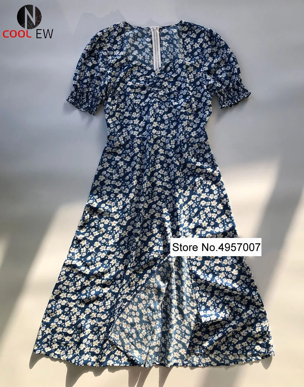 

Elfbop Floral Printed High Waist Midi Dress With Split Detail & Short Sleeve - 2021 Ladies Square Neck Jasmine Flower Long Dress
