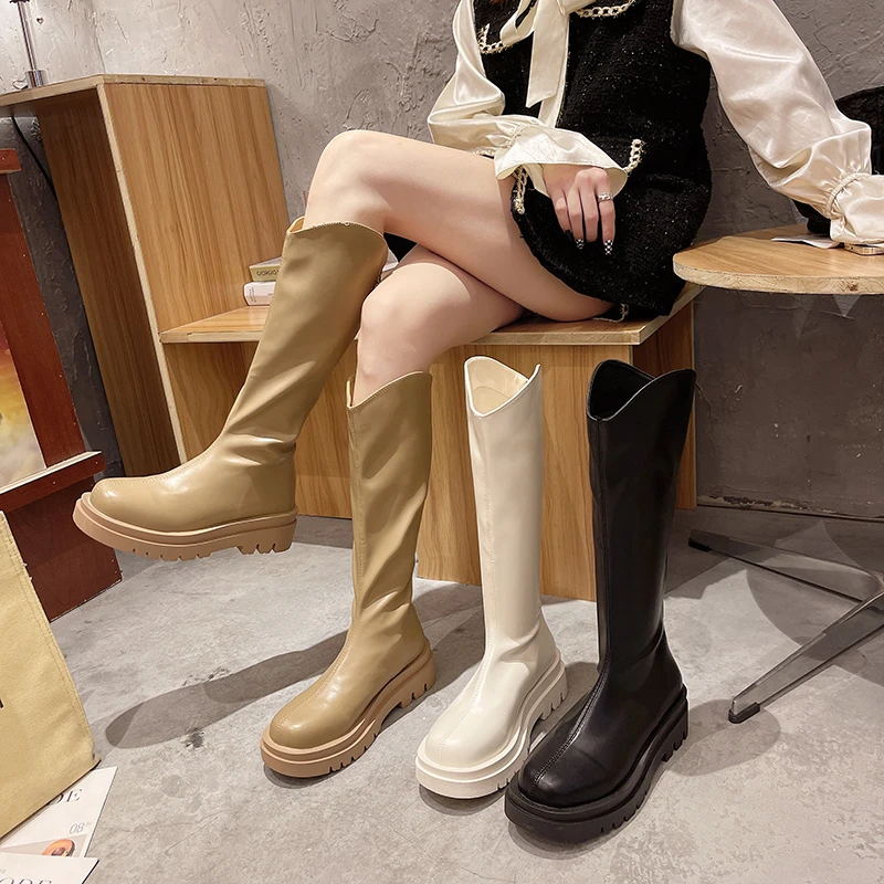 

Shoes Flat Heel Women's Boots Autumn Boots-Women Round Toe Luxury Designer Zipper Clogs Platform Rock Ladies 2021 Over-the-Knee