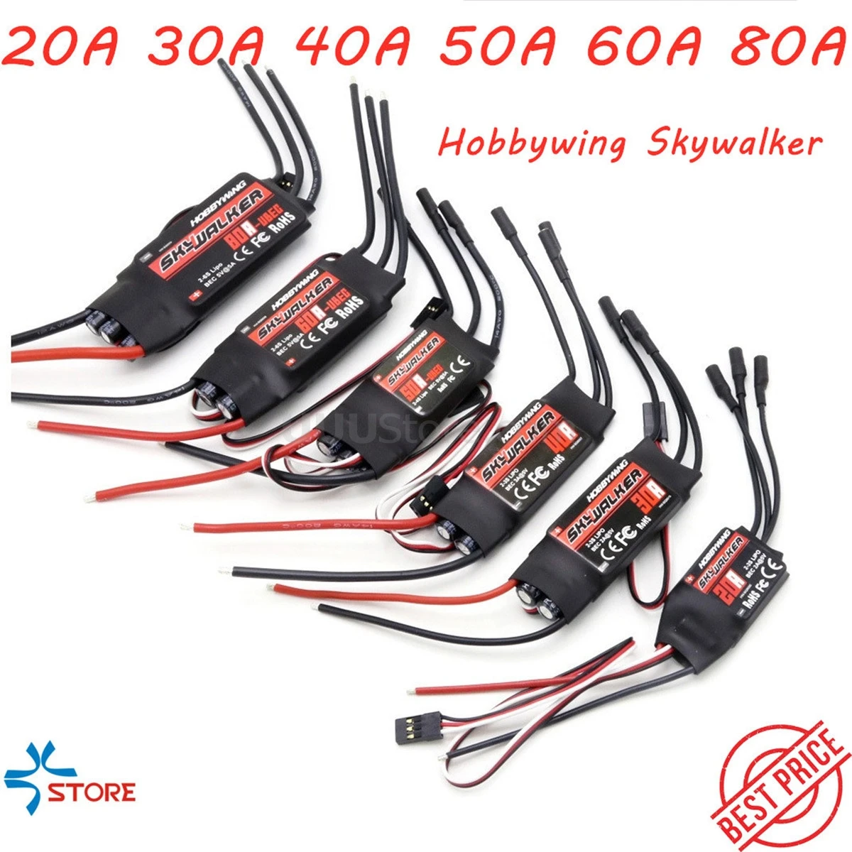 

Hobbywing SkyWalker 15A 20A 30A 40A 50A 60A 80A ESC Brushless Speed Controller With BEC For FPV RC Quadcopter Skywalker Airplane