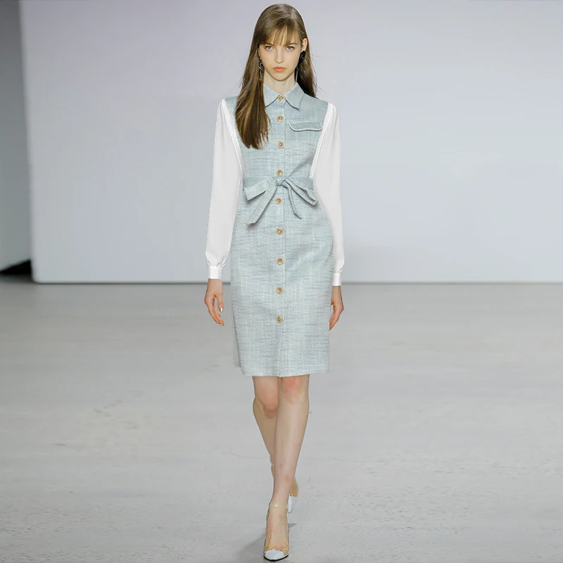 Женское Деловое платье в стиле пэчворк элегантное модельное для офиса с длинным