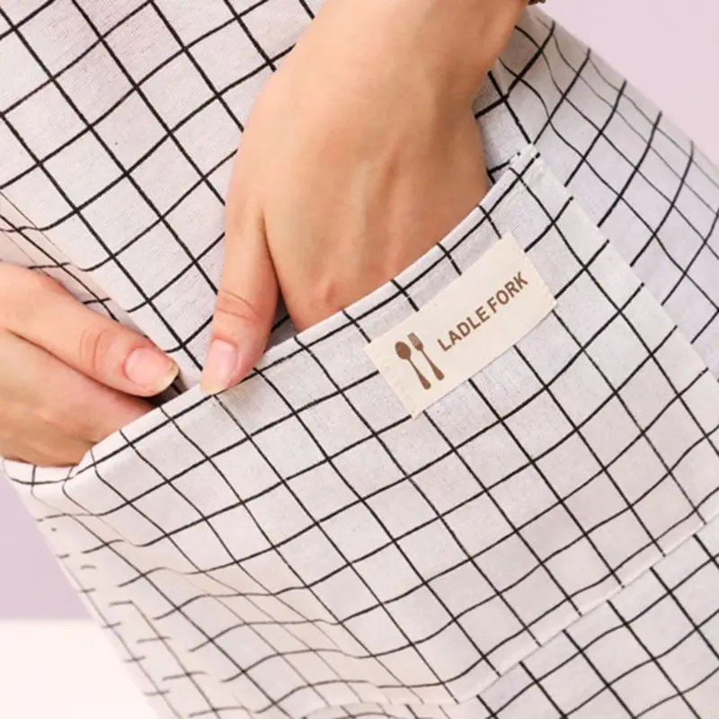 

Unisex Adjustable Plaid Cotton Linen Chef Apron With 2 Pockets For Kitchen Cooking Baking Household Cleaning Restaurant Pinafore